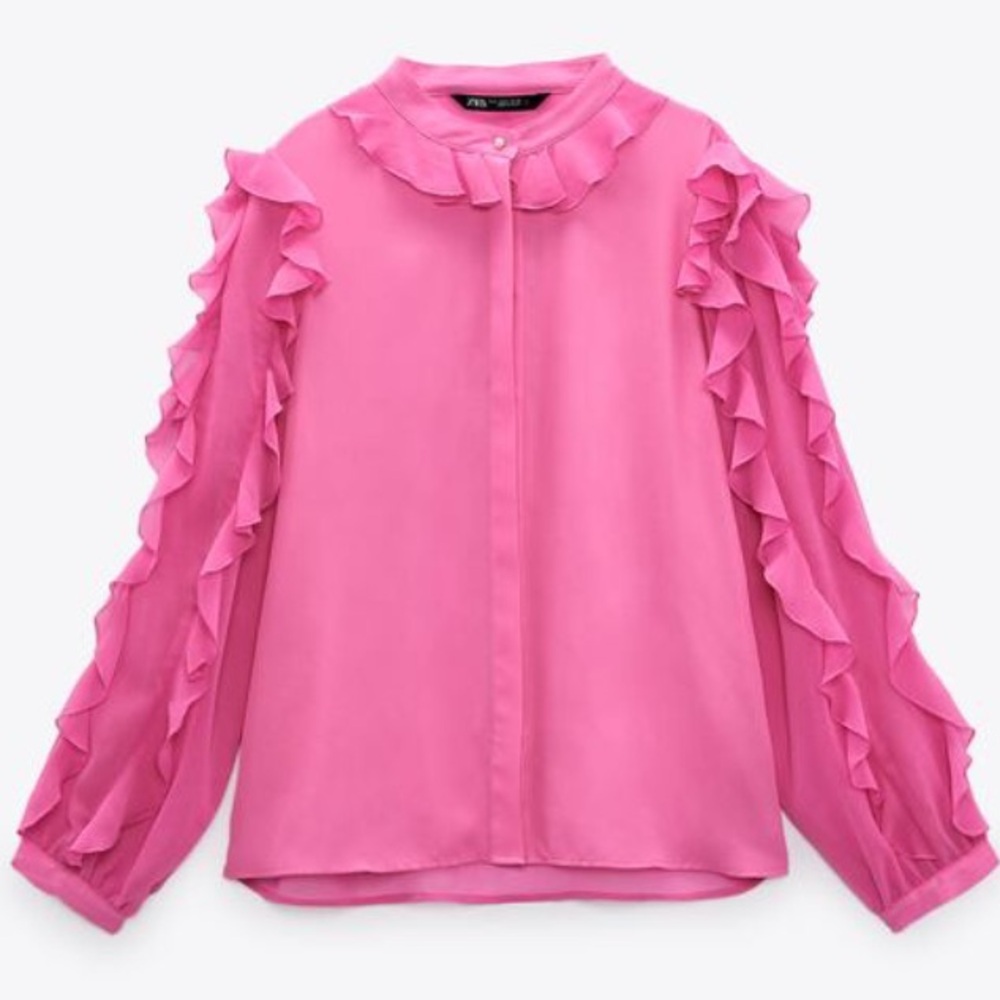 Zara Pink Sheer Ruffle Blouse